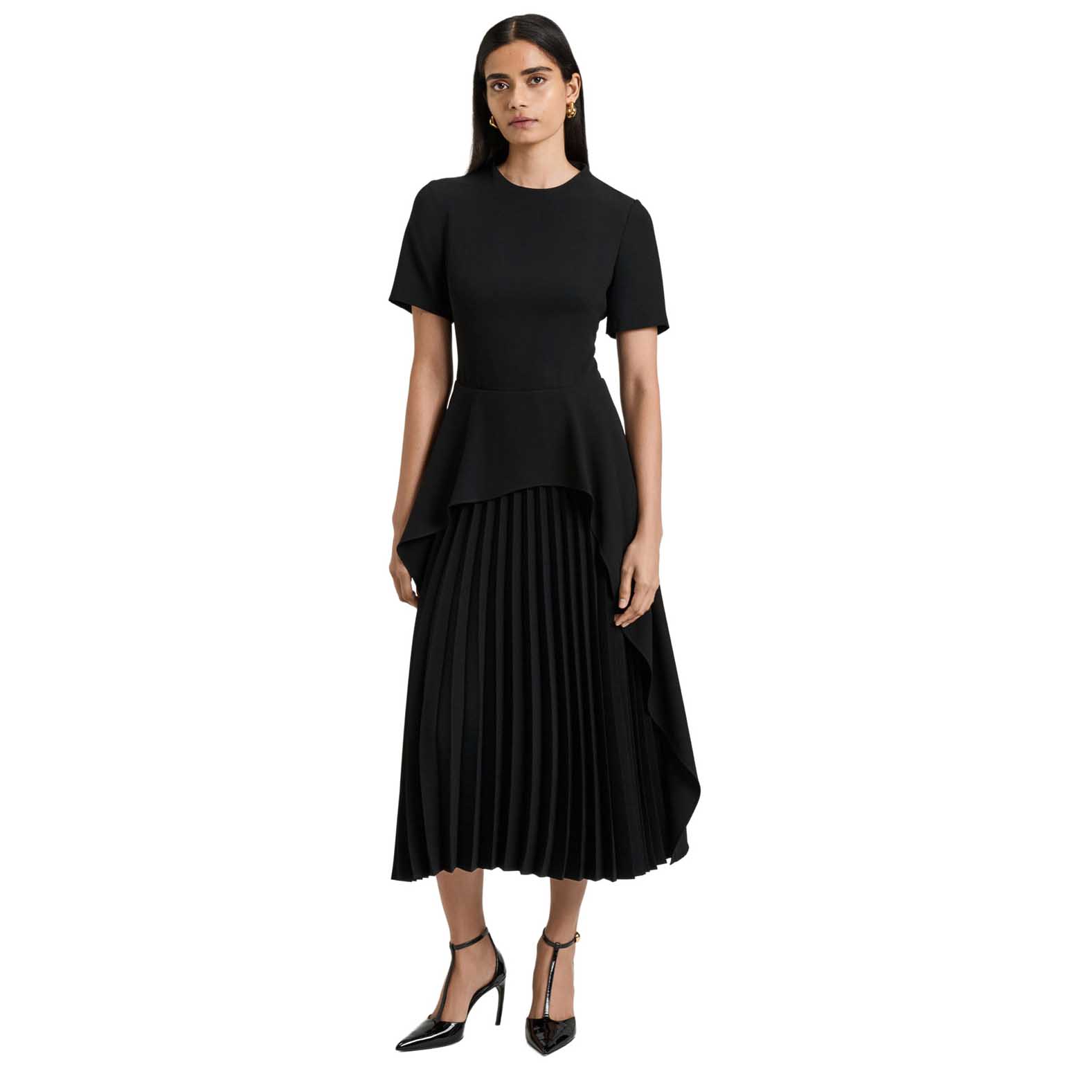 Veronika Maine Satin Back Crepe Waterfall Midi Dress